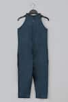 Shop_Little Brats_Blue Silk Beads, Embroidery Cheetah Threadwork Jumpsuit _at_Aza_Fashions