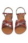 Shop_Nine By Janine_Burgundy Studs Bric And Rose Gold Designer Flats _at_Aza_Fashions