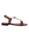 Nine By Janine_Tan Rhinestones Leather Flat Sandals With Gold Ornaments _Online_at_Aza_Fashions