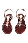 Shop_Nine By Janine_Tan Rhinestones Leather Flat Sandals With Gold Ornaments _at_Aza_Fashions