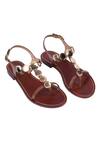 Buy_Nine By Janine_Tan Rhinestones Leather Flat Sandals With Gold Ornaments _at_Aza_Fashions