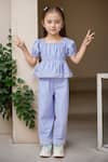 Buy_Petite Pomme_Blue Cotton Lace Striped Crop Top And Pant Set _at_Aza_Fashions