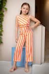 Buy Petite Pomme Orange Cotton Embroidery Peach Striped Sleeveless V-neck Jumpsuit at Aza Fashions Buy_Petite Pomme_Orange Cotton Embroidery Peach Striped Sleeveless V-neck Jumpsuit _at_Aza_Fashions