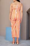 Shop Petite Pomme Orange Cotton Embroidery Peach Striped Sleeveless V-neck Jumpsuit at Aza Fashions Shop_Petite Pomme_Orange Cotton Embroidery Peach Striped Sleeveless V-neck Jumpsuit _at_Aza_Fashions