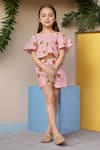 Buy_Petite Pomme_Peach Cotton Floral Top And Shorts Set _at_Aza_Fashions