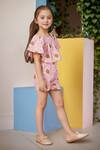 Petite Pomme_Peach Cotton Floral Top And Shorts Set _Online_at_Aza_Fashions