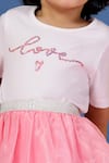 Petite Pomme_White Cotton, Polyester, Net Sequins Pink Gingham Skirt And Love Print Top Set _Online_at_Aza_Fashions