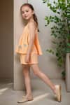 Samyukta Singhania_Orange Cotton Embroidery Top And Shorts Set _Online_at_Aza_Fashions