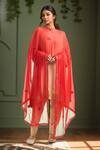 Buy_Samyukta Singhania_Embroidered Red Chiffon Dupatta_at_Aza_Fashions