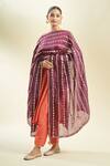 Samyukta Singhania_Wine Silk Blend Dupatta With Gold Stripes_Online_at_Aza_Fashions