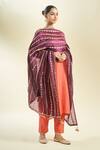 Buy_Samyukta Singhania_Wine Silk Blend Dupatta With Gold Stripes_Online_at_Aza_Fashions