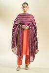 Shop_Samyukta Singhania_Wine Silk Blend Dupatta With Gold Stripes_at_Aza_Fashions