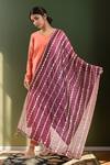 Buy_Samyukta Singhania_Wine Silk Blend Dupatta With Gold Stripes_at_Aza_Fashions