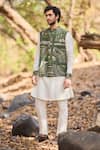 Buy_Nirmooha_Olive Green Geometric Embroidered Bundi Kurta Set _at_Aza_Fashions