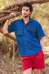Buy_Nirmooha_Blue Frontier Embroidered Denim Casual Shirt _at_Aza_Fashions