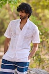 Buy_Nirmooha_White Amber Haven Crochet Shirt _at_Aza_Fashions