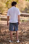 Shop_Nirmooha_Blue Serene Striped Denim Shorts _at_Aza_Fashions
