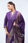 Buy_Samyukta Singhania_Purple Gabardine Embroidery Split V-neck Kurta Set _Online_at_Aza_Fashions