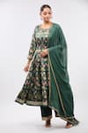 Samyukta Singhania_Green Floral Print Anarkali Kurta Set _Online_at_Aza_Fashions