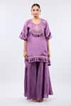Samyukta Singhania_Purple Crepe Tassels, Embroidery Round Neck Digital Handwork Kaftan Set _Online_at_Aza_Fashions