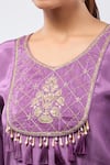 Buy_Samyukta Singhania_Purple Crepe Tassels, Embroidery Round Neck Digital Handwork Kaftan Set 