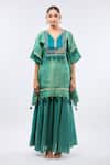 Buy_Samyukta Singhania_Green Tissue Tassels, Embroidery V-neck Kaftan Set _Online_at_Aza_Fashions