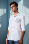 Arihant Rai Sinha_White Linen Embroidery Regal Panther Pure Shirt _Online_at_Aza_Fashions