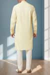Shop_Arihant Rai Sinha_Yellow Linen Embroidery Pure Long Kurta _at_Aza_Fashions