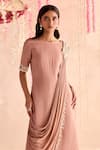 Seema Thukral_Peach Embellished Straight Kurta Set With Draped Dupatta _Online_at_Aza_Fashions