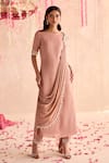 Buy_Seema Thukral_Peach Embellished Straight Kurta Set With Draped Dupatta _at_Aza_Fashions