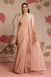 Buy_Seema Thukral_Pink Embellished Cape Jacket And Pre-draped Saree Set _at_Aza_Fashions