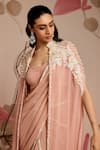 Shop_Seema Thukral_Pink Embellished Cape Jacket And Pre-draped Saree Set _Online_at_Aza_Fashions