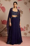 Buy_Seema Thukral_Blue Embellished Georgette Blouse And Cape Lehenga Set _at_Aza_Fashions