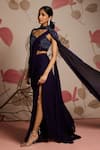 Buy_Seema Thukral_Blue Embellished Blouse And Concept Saree Set _Online_at_Aza_Fashions