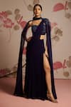Buy_Seema Thukral_Blue Embellished Blouse And Concept Saree Set _at_Aza_Fashions