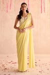 Buy_Seema Thukral_Yellow Embellished Blouse And Pre-draped Saree _at_Aza_Fashions