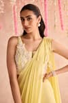 Shop_Seema Thukral_Yellow Embellished Blouse And Pre-draped Saree _Online_at_Aza_Fashions