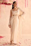 Buy_Seema Thukral_Ivory Embellished Blouse And Draped Skirt Set _at_Aza_Fashions