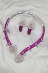 Shop_kavipushp_Pink Rhinestones, Stones Royal Sapphire Necklace Set _at_Aza_Fashions