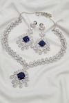 Shop_kavipushp_Flower Alloy Brass Blue Jewellery Set _at_Aza_Fashions