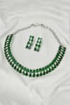 Shop_kavipushp_Elegant Green Fancy 2-layer Studded Necklace Jewellery Set _at_Aza_Fashions