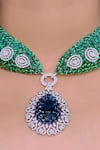 kavipushp_Cz Green Stone Choker Necklace Jewellery Set _Online_at_Aza_Fashions