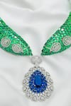 kavipushp_Cz Green Stone Choker Necklace Jewellery Set _at_Aza_Fashions