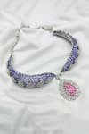 Shop_kavipushp_Cz Pink Stone Choker Necklace Jewellery Set _at_Aza_Fashions