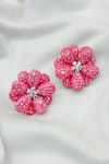 Shop_kavipushp_Pink Diamonds Diamond-studded Flower Earrings _at_Aza_Fashions