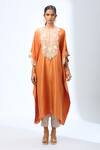 Prisho_Orange 3d Flower Embroidered Kaftan Set _Online_at_Aza_Fashions