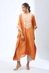 Shop_Prisho_Orange 3d Flower Embroidered Kaftan Set _Online_at_Aza_Fashions