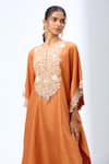 Prisho_Orange 3d Flower Embroidered Kaftan Set _at_Aza_Fashions