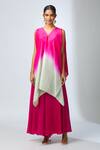 Prisho_Fuchsia Embroidered Cape And Ombre Kurta Set _at_Aza_Fashions