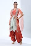 Prisho_Orange Floral Embroidered Cape And Ombre Kurta Set _Online_at_Aza_Fashions